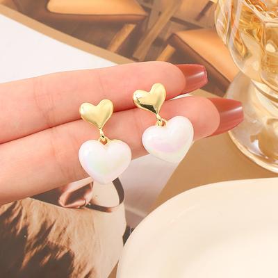 Candy Color Heart Earrings for Girls, Heart-shaped Earrings, Vintage Silver Needle Fashion Sweet Cute Earrings