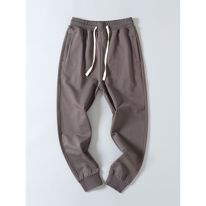 Export Factory Leftover Stock Spring & Fall Cotton Terry Washed Solid Color Loose Tappered Athleisure Sweatpants Men's Long Trousers