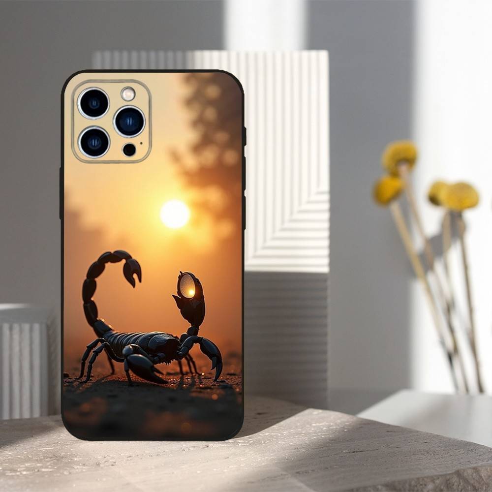Cool Art Animal Scorpion Phone Case For iPhone 16,15,14,13,12,11 Plus,Pro Max,XS,X,XR,SE,Mini,8,7,Soft Silicone Black Cover
