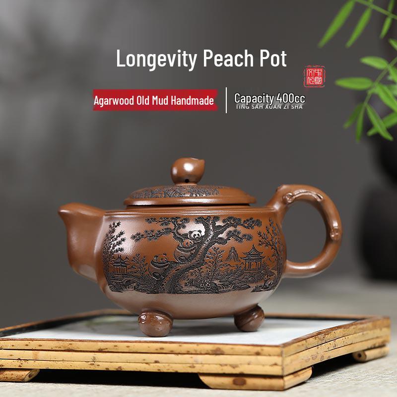Yixing Handmade Agarwood Longevity Peach Teapot Gift Box