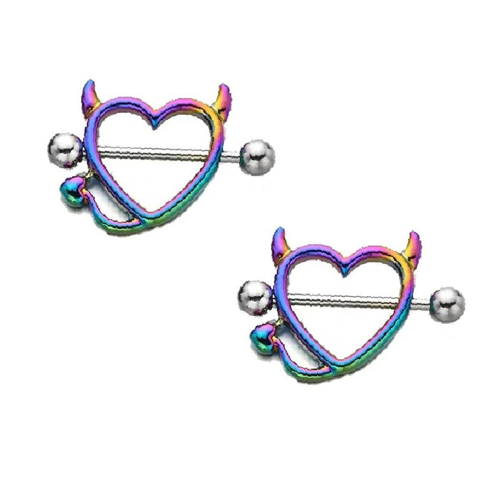 1 Paar 316L Edelstahl Brustwarzenringe für Damen Teufel Liebesherz Design Körperschmuck Mehrere Farben