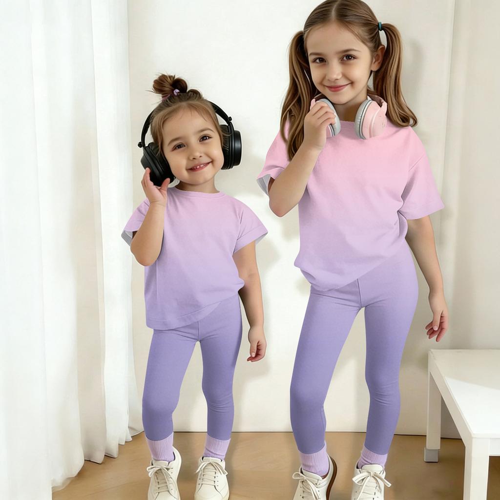 Kids Gradient Print Outfit Short Sleeve Top and Long Pants Set Lightweight Soft Fabric Comfortable Fit Casual Wear for Boys and Girls