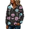 Women's Halloween Print Hoodie Button Front Long Sleeve Sweatshirt