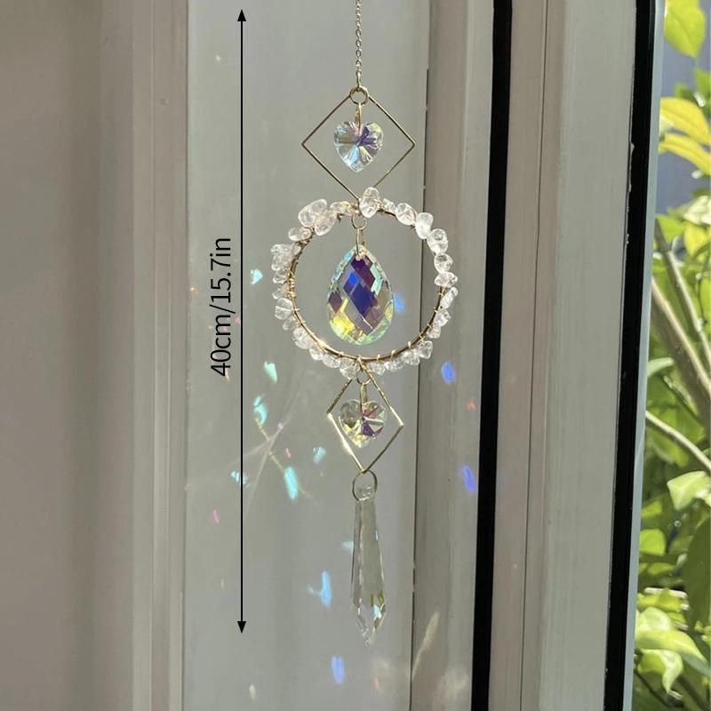 Crystal Sun Catcher Hanging Pendant Wind Chimes Chakra Artificial Agate Raw Stone Crystal Stained Glass Home Window Decoration