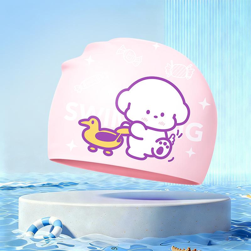 New Children's Cartoon Swimming Cap Cute Dolphin Waterproof Ear Protection Swimming Caps Kids Hot Spring Swimming Equipment