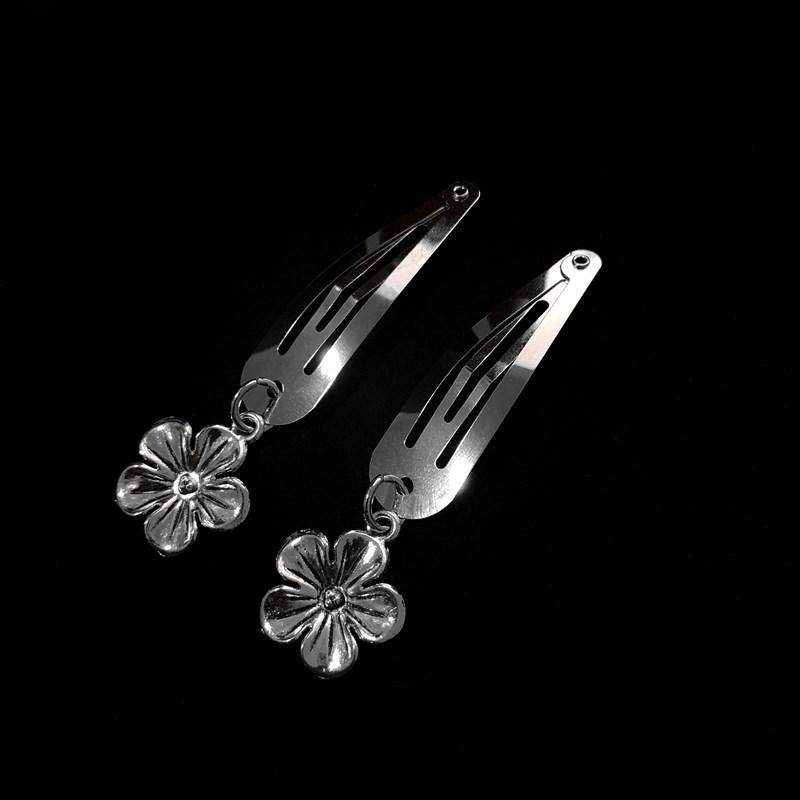 New Fashion Punk Hair Card Silver Metal Edge Clip Cherry Cross Love Flower Chain Hairpins One Word Clip Women's Headdress