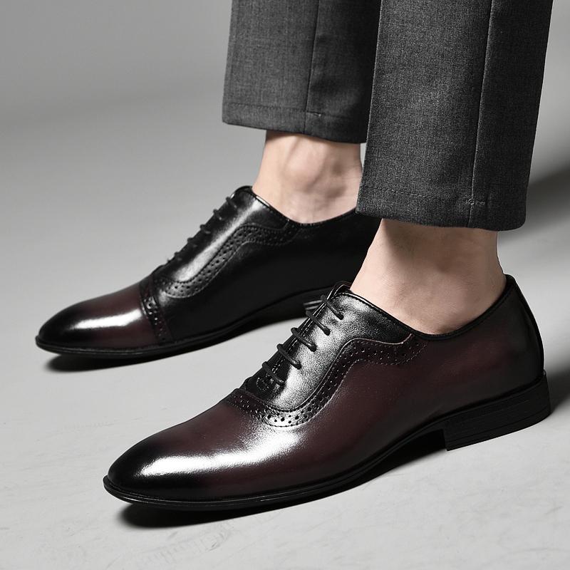 Sapatos masculinos de couro legítimo de alta qualidade, elegantes, formais, para escritório, Oxfords, sapatos de casamento, com cadarço, sapatos de couro empresarial, feitos à mão, pretos