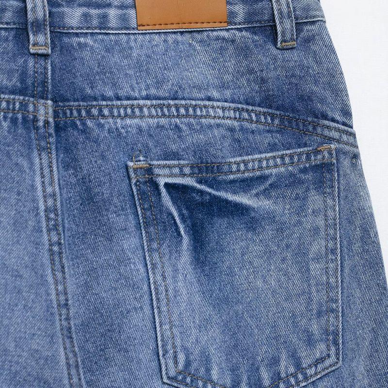 Kaslead New Women clothes Western Style Fashion High Waist Loose Button Detail Straight Pants Jeans