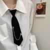 Aesthetic Hiphop Punk Metal Chain Necktie Student Japanese Pre Tied Adjustable Black Ties for Uniform School Shirt