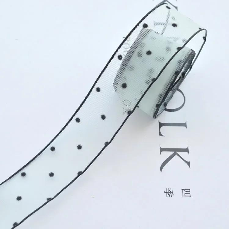 25/38mm Dot Printed Organza Chiffon Lace Ribbon DIY Craft Packing Bow Garment Sewing Handmade hair Accessory Christmas Ribbon Dot Organza ribbon