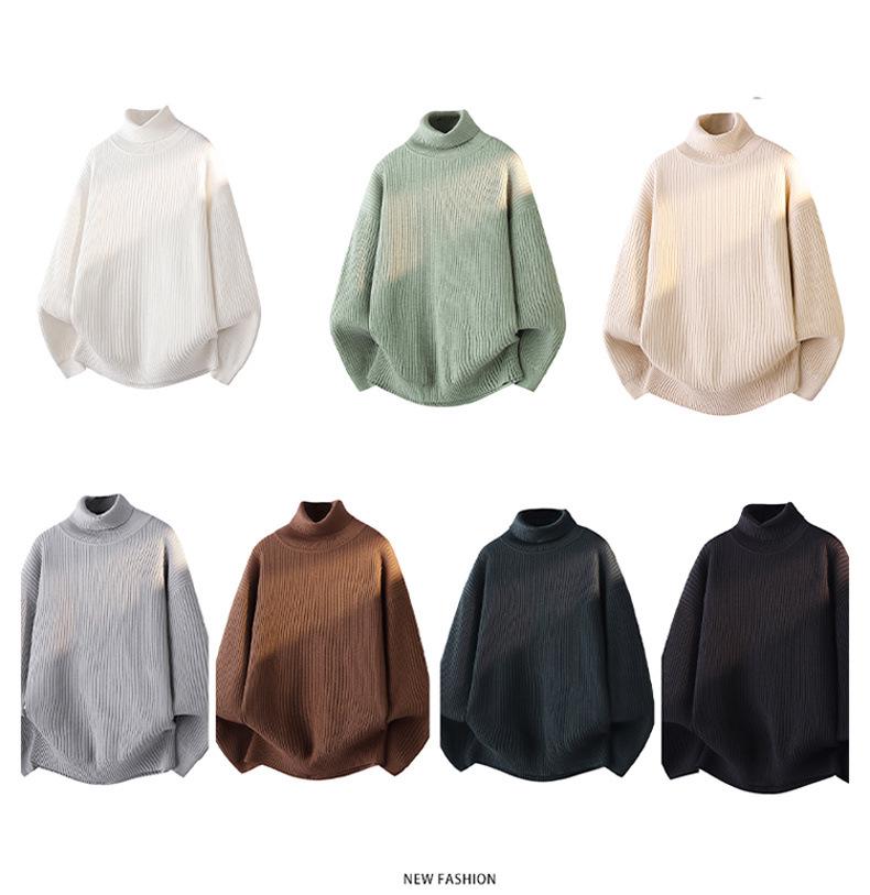 Men's Winter Thickened Turtleneck Sweater - Trendy Solid Color Youth Knitwear with Long Collar