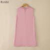 ZANZEA Women Casual Round Neck Solid Color Summer Sleeveless Dress
