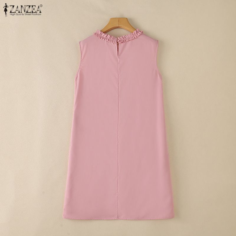 ZANZEA Women Casual Round Neck Solid Color Summer Sleeveless Dress