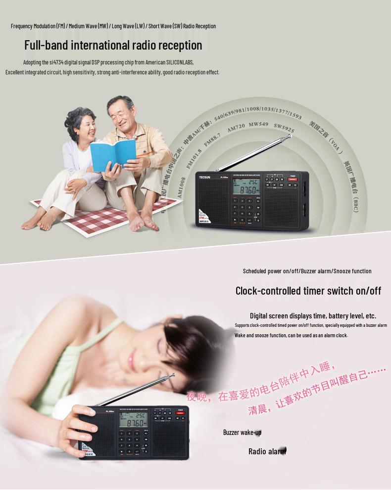Tecsun PL-398MP Full Band Radio with MP3 Card Speaker for Seniors