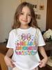 School Kids Hello Kindergarten Bow Apple Stationery Print Graphic Tee, Casual Soft Short Sleeve T-Shirt for Back To School, First Day of Kindergarten
