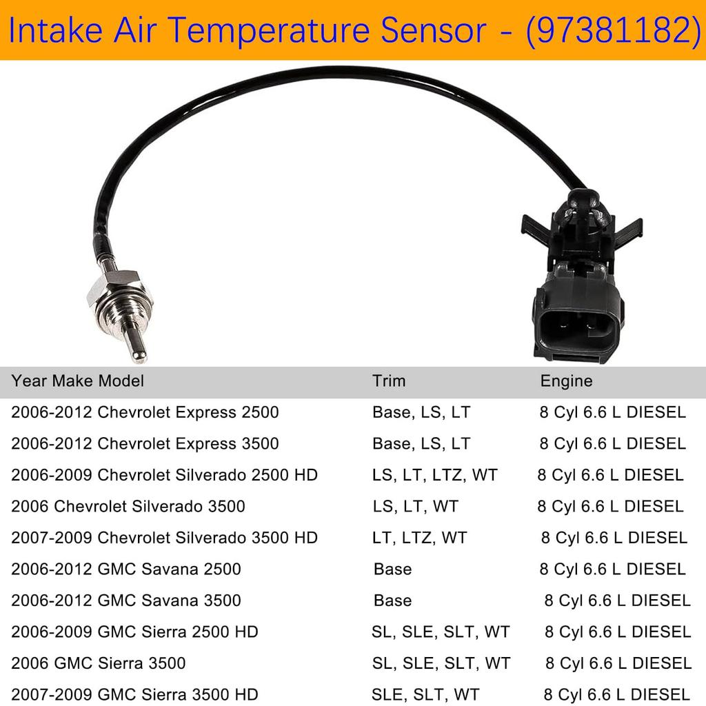 97381182 Intake Air Temperature Sensor for 2006-2010 Chevrolet Silverado 2500 HD, 3500 HD, GMC Sierra 2500 HD, 3500 HD for 6.6L Duramax Diesel
