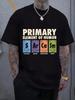 Humorous Element Graphic T-shirt - Black Casual Short Sleeve Round Neck Tee with Colorful Periodic Table Design