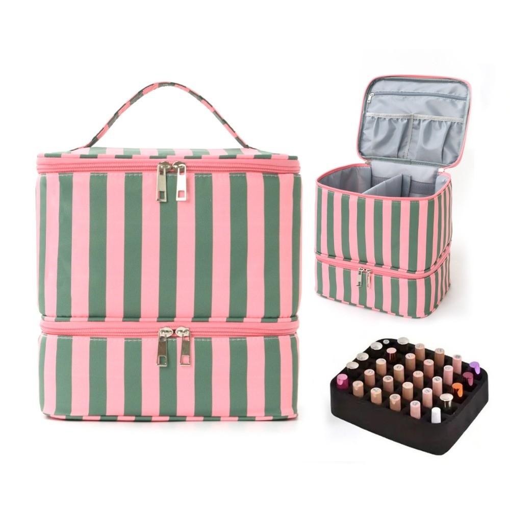 Double Layer Nail Polish Organizer Bag Large Capacity Handheld Essential Oil Storage Bag 30 Compartment Cosmetic Bag