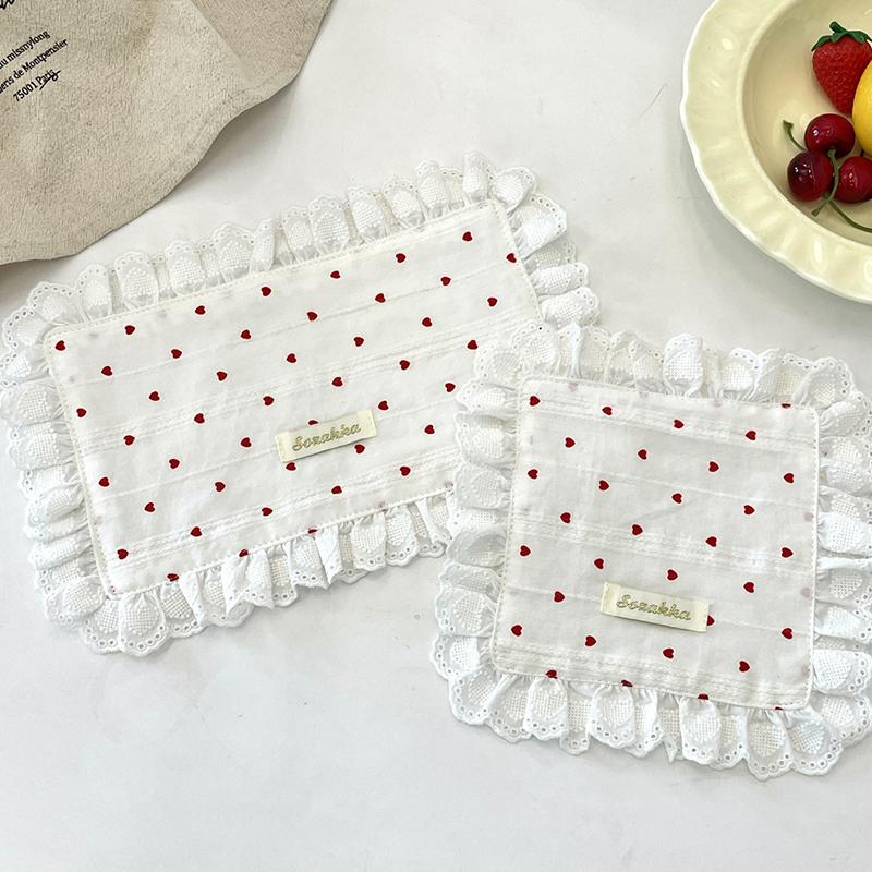 1Pc Placemat Rural Style Love Pattern Fresh Sweet Fabric Art Photography Props Coaster Originality Lace Trimmings Home Decor