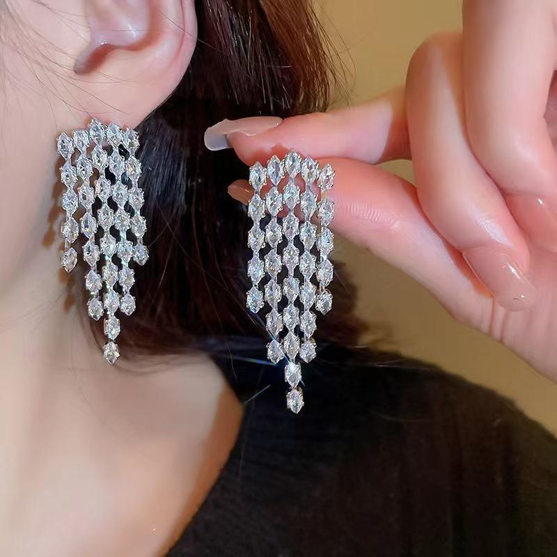 Tide Metal Fringed Earrings, High-end Temperament, Long Stud Earrings, Women's Exaggerated Earrings.