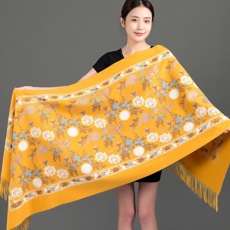 New Winter Shawl Embroider Tassel Women Shawl Thick Warm Cashmere Pashmina Scarves Lady Soft Wrap Bufanda Travel All-Match Scarf