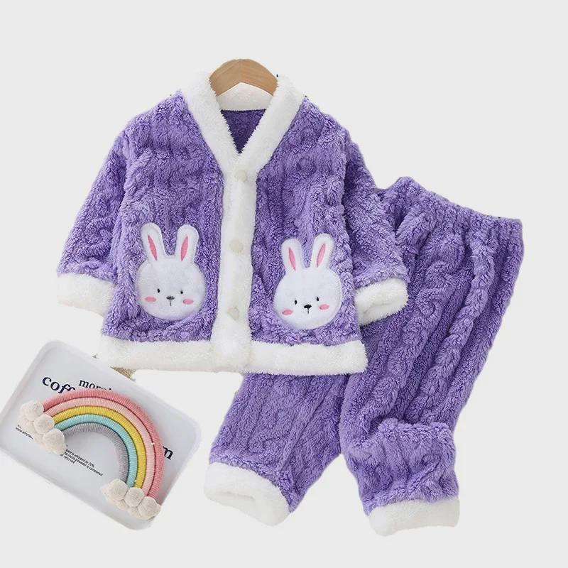 Mädchen Korallenfleece Pyjama Set: Stilvoller, dicker und super süßer Winteranzug für 1- bis 10-Jährige