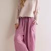 Women Pants Elastic Waist Striped Design Wide Leg Casual Trousers with Pockets Work Travel School All Day Wear