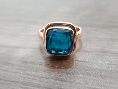 Blautopas-Silberring, handgefertigter Schmuck, Roségoldring, Statement-Schmuck, einzigartiges Geschenk, Lünettenring, Hochzeitsgeschenk