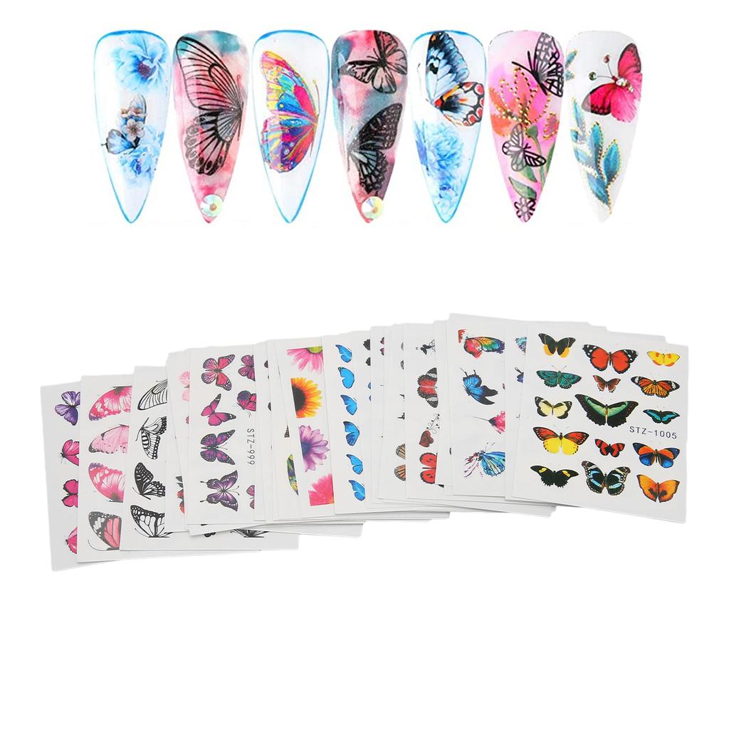 30 Sheets Butterfly Nail Stickers Nail Art Water Transfer Sticker with Butterfly Flower Patterns for DIY Nails