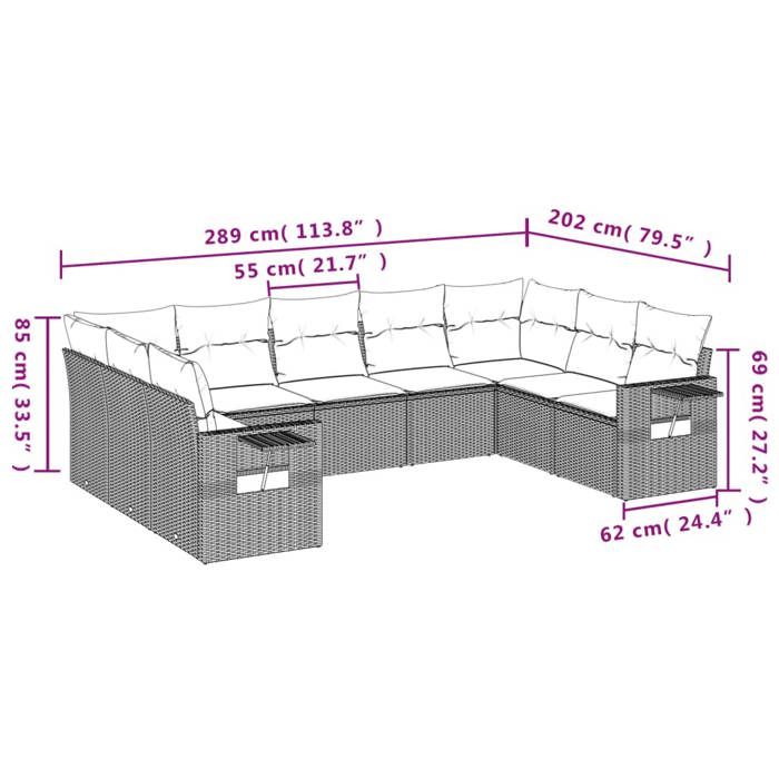 VidaXL Garden Lounge Set with Cushions 9 Pcs, Patio Sofas, Patio Furniture Set, Outdoor Furniture, Beige 3220598