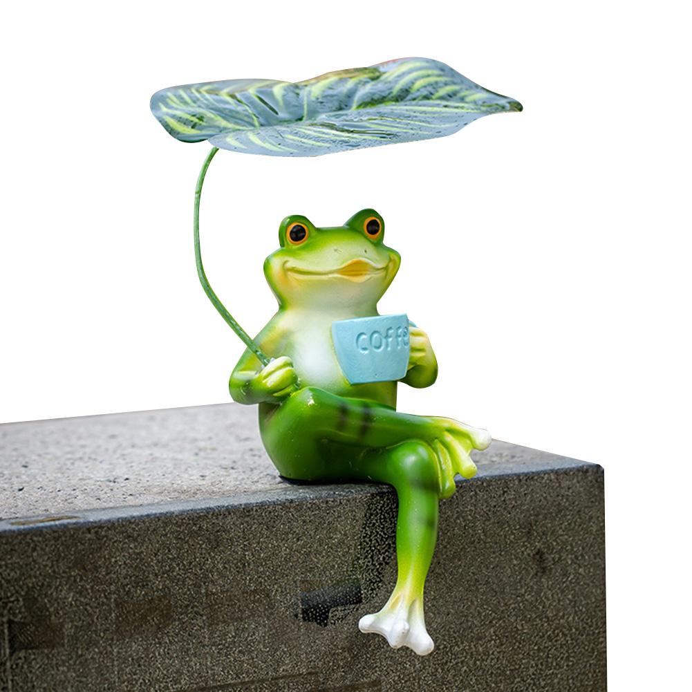 Frog Garden Statue Resin Animal Sculpture Cute Frog Statue for Garden Yard Patio Fairy Garden Accessories