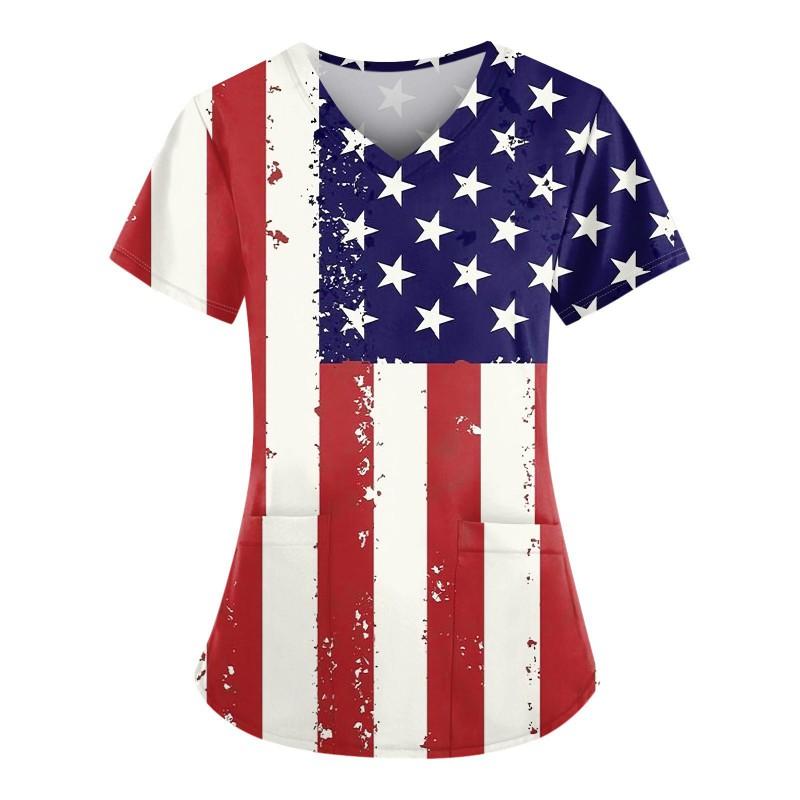 V-Neck Short Sleeve Nursing Scrub Top Women Fashionable Casual Workwear With 3D Print Design Slim Fit 2025 Collection