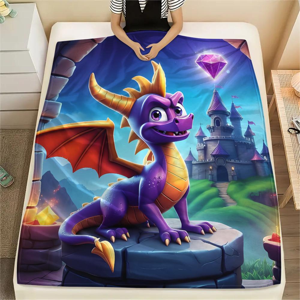 1pz Coperta in Flanella con Stampa Spyro Reignited Trilogy, Alta qualità per Tutte le Stagioni, Decorazione per la Casa, Calore e Comfort, Perfetta per Regali di Natale