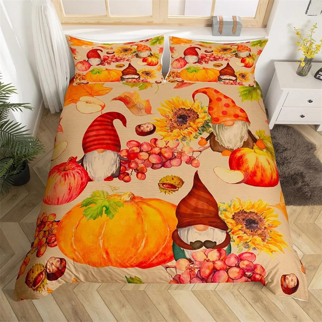 Fall Maple Leaves Autumn Harvest Theme Duvet Cover Cartoon Christmas Santa Thanksgiving Pumpkin Holiday Decor Gifts For Children