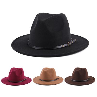 Retro Winter Autumn Fedora Hat Women Men Imitation Wool Felt Fedora with Metal Chain Decor Ladies Wide Brim Boater Hats