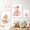 Kawaii Fawn Bunny Fox Princess Crown Wall Art Canvas Painting Posters and Prints Nordic Children's Room Decoration Pictures