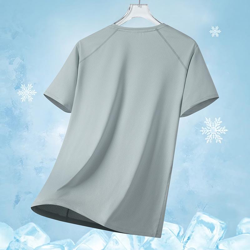 Herren Schnelltrocknendes Atmungsaktives Mesh-Kurzarm-T-Shirt Eis Seide Kühlendes Sommer Top