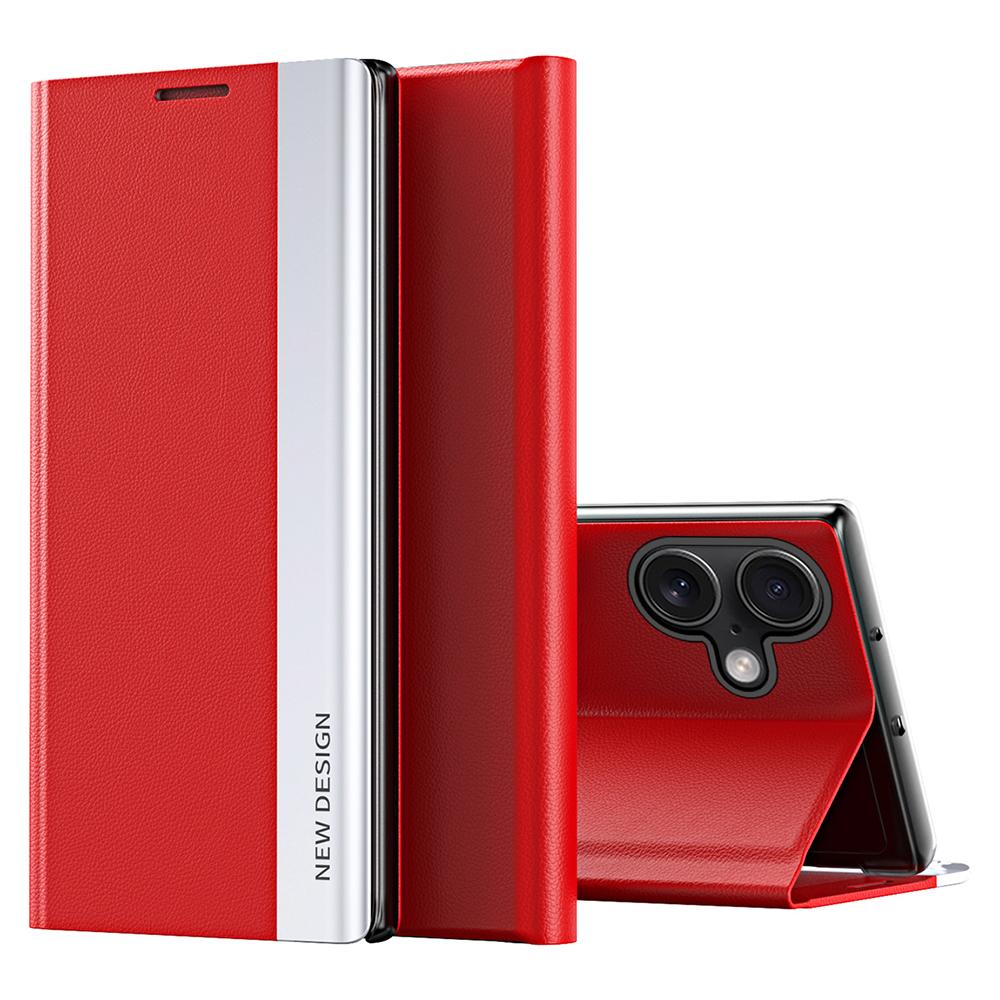 

For iPhone 16 Case Anti-Drop Leather Phone Cover with Stand Red