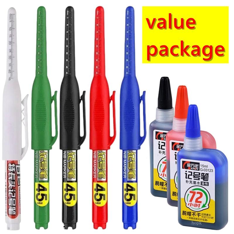 1-12 PCS 45mm Tip Waterproof Long Head Marker Pen Quick-Dry Ink for Woodworking Construction, Deep Hole White Black Red Blue