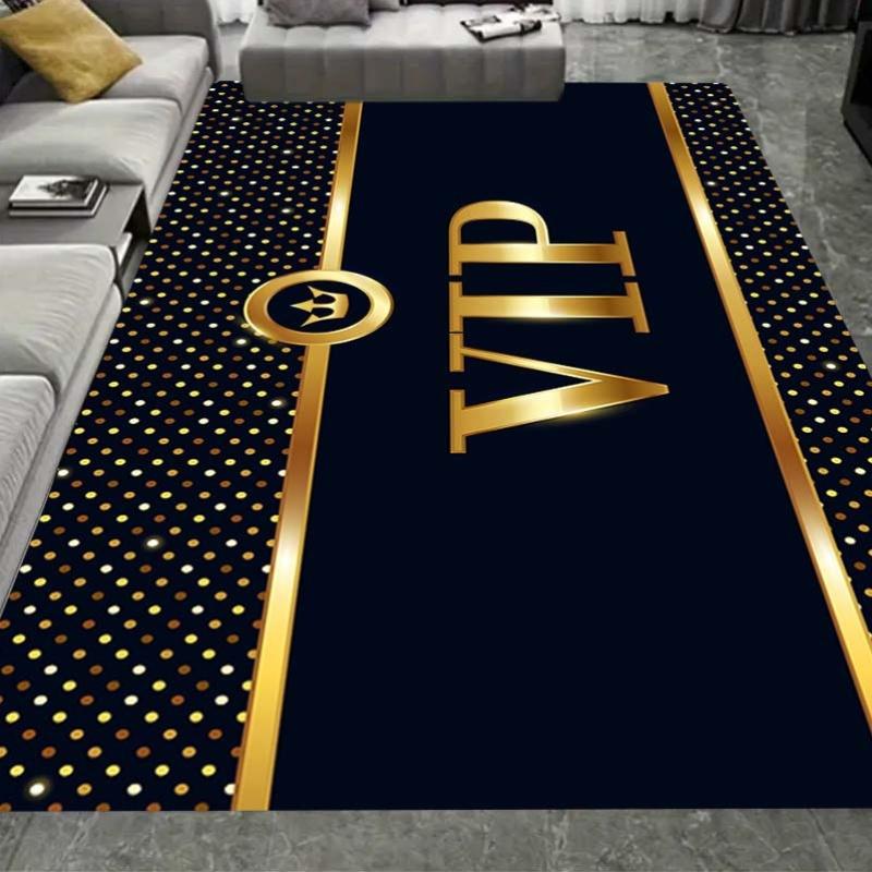 VIP Gold Dot Kitchen Mat Non-Slip Durable Polyester Rug, Elegant Black Gold for Kitchen Living Room Porch Decor