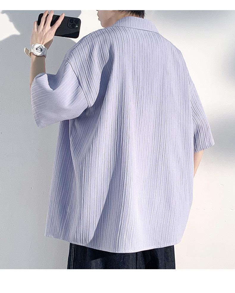 Men's Summer Trendy Solid Color Short Sleeve Ice Silk Shirt
