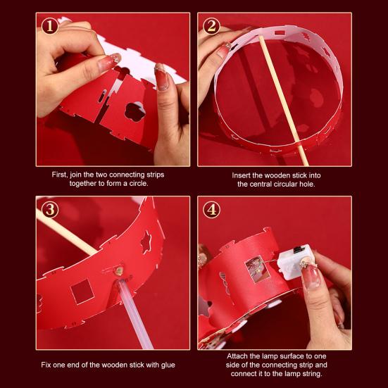Red Chinese New Year Paper Lantern Traditional Light Up Candied Haws Lantern for Spring Festival Home Decoration Mid-Autumn Hanfu Cosplay
