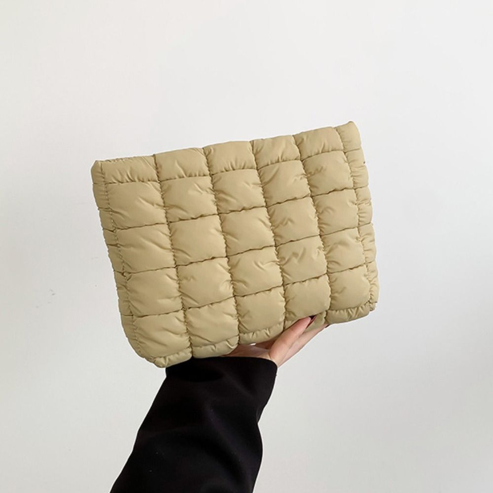 Puffy Cotton Clutch Bag Zipper Cosmetic Bag Portable Quilted Padded Makeup Bag  Travel