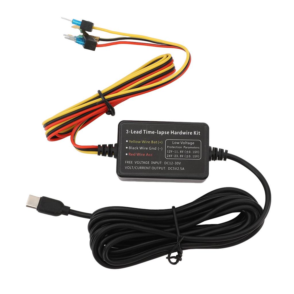 Typ-C Dashcam Hardwire-Kit 12V-30V auf 5V Stromkabel für Dashcam, GPS-Stromversorgung, Radarwarner