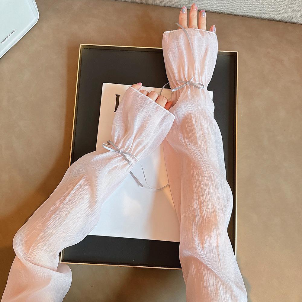 2pcs/set Thin Bow Gauze Sleeves Sun Protection Yarn Arm Sunscreen Covers  Outdoor