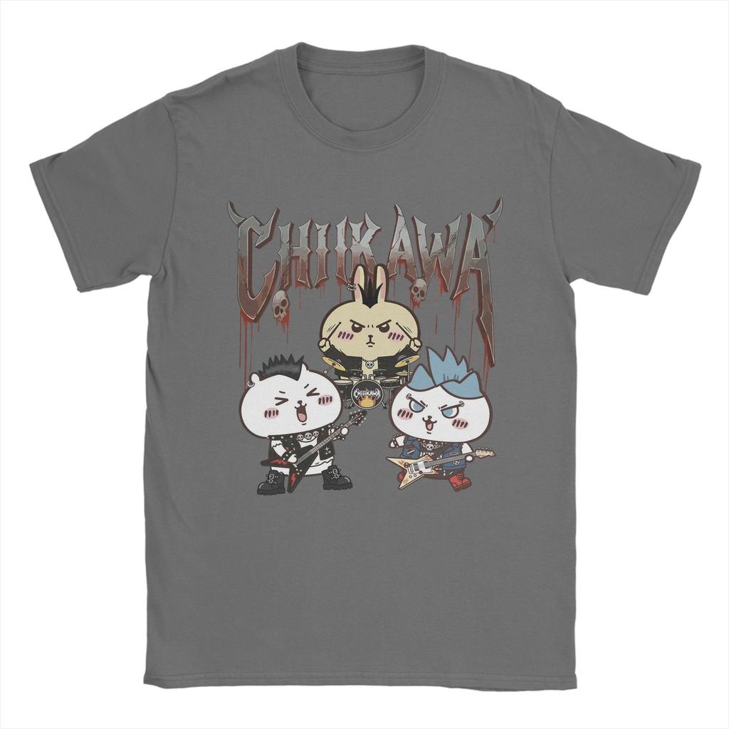 Chiikawas rock band TShirt for Unisex Vintage Cotton Tees Round Neck Short Sleeve T Shirts Gift Clothing