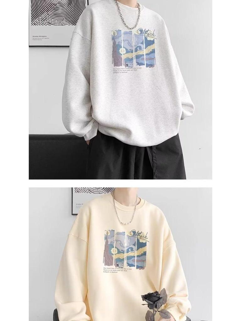 Hong Kong Style Heavyweight Round Neck Sweatshirt for Men and Women – Trendy, Versatile, Casual, Loose Long Sleeve for Autumn and Winter