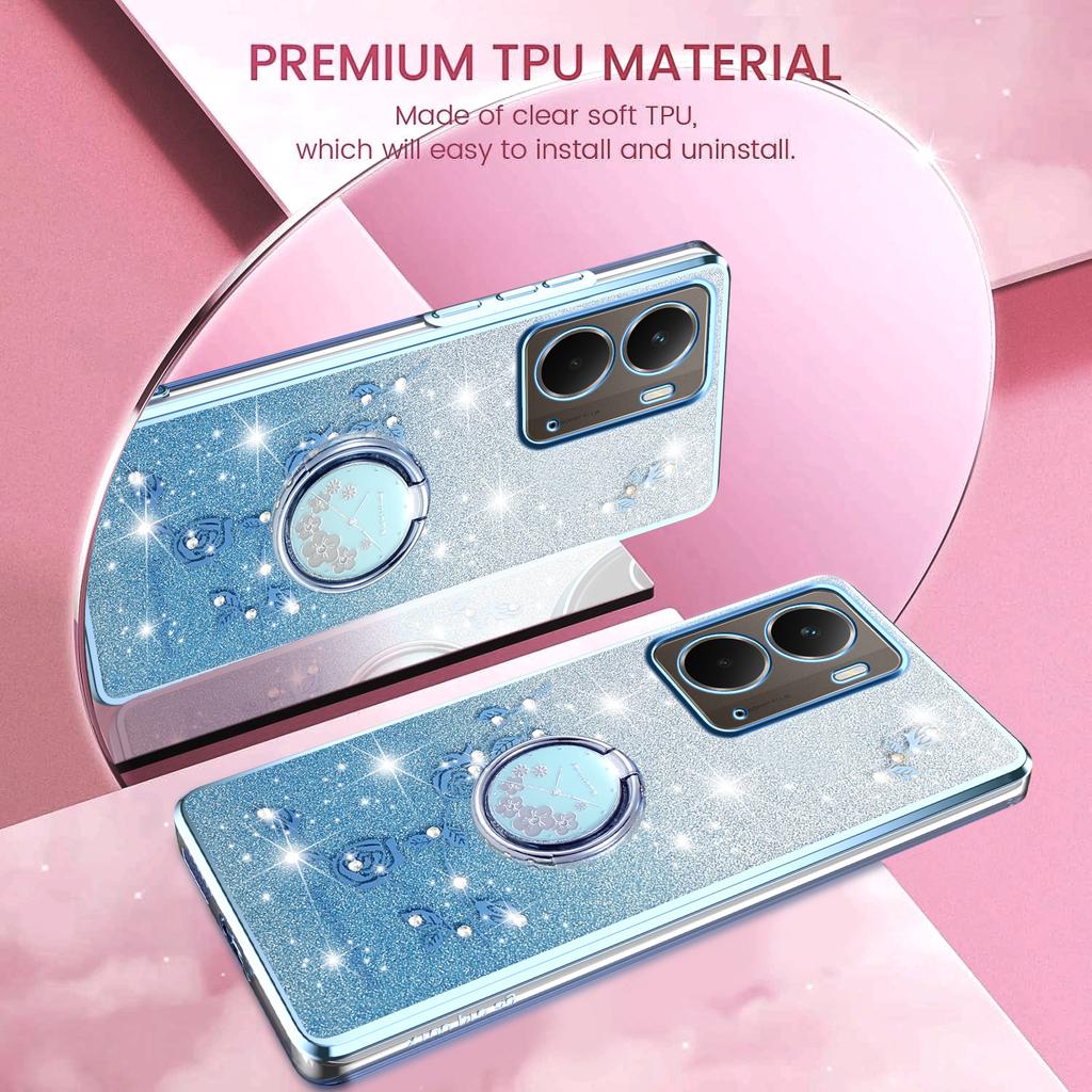 For Realme P3 5G Case Ring Kickstand TPU Flowers Phone Cover Gradient Glitter