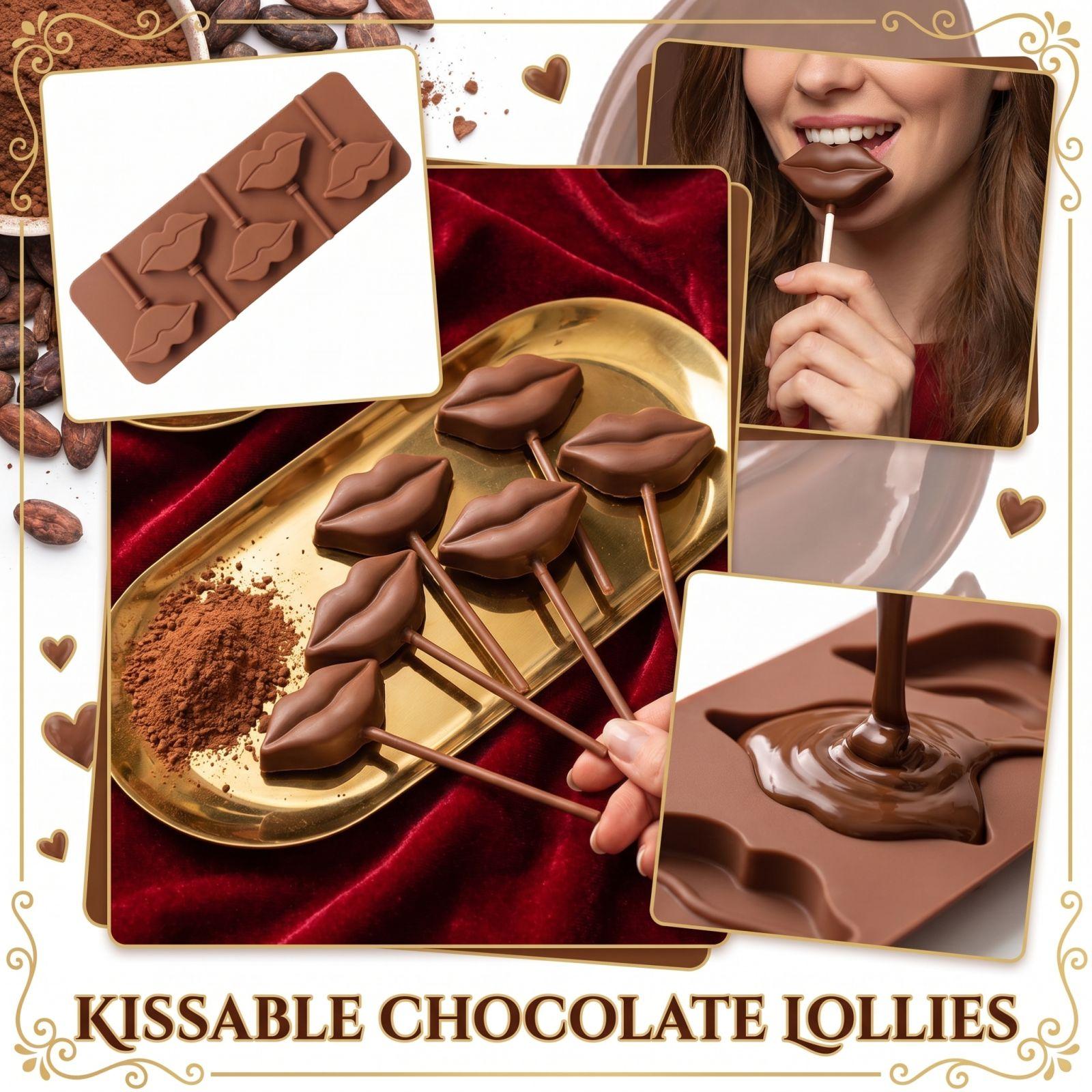 

Silicone Lip Shaped Lollipop Mold Flexible Nonstick Candy Chocolate Mold for Homemade Popsicles Ice Cubes and Treats One Size коричневий