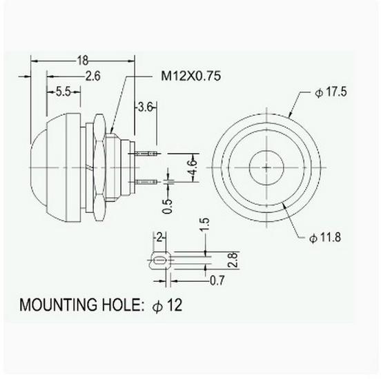 PBS-33B Waterproof 12mm Momentary Power Button Switch - Self-Resetting, No-Lock, Round Design